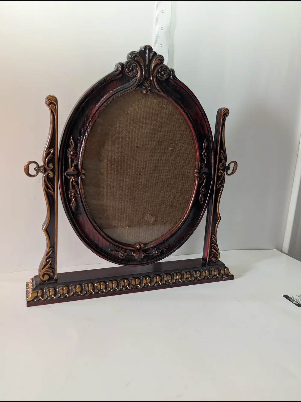 Ornate Oval Table Photo Frame in Dark Mahogany  and Gold Vintage Victorian style